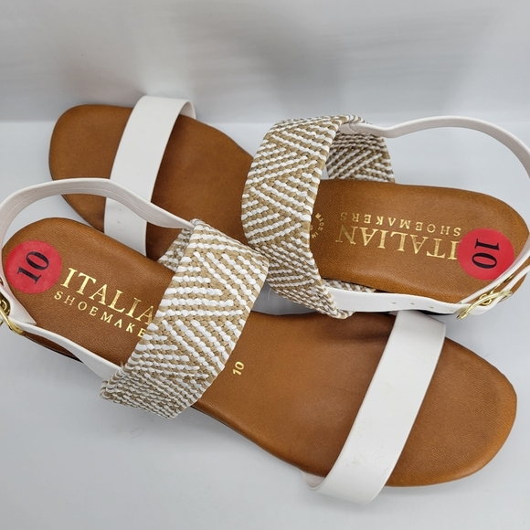 Italian Shoemakers Infamous White Brown Aztec Sandals Women’s 10 Low Heels NWOB - Picture 3 of 9